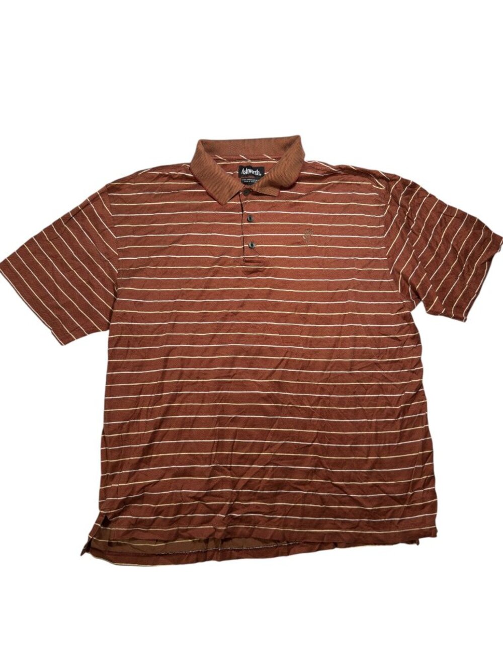 Ashworth Double Mercerized Cotton Golf Polo Shirt Mens XL Rust Brown Striped